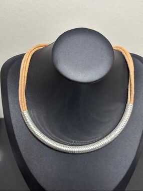 St. Thomas Brown Layered Cord Silver Slider Choker Boho Necklace